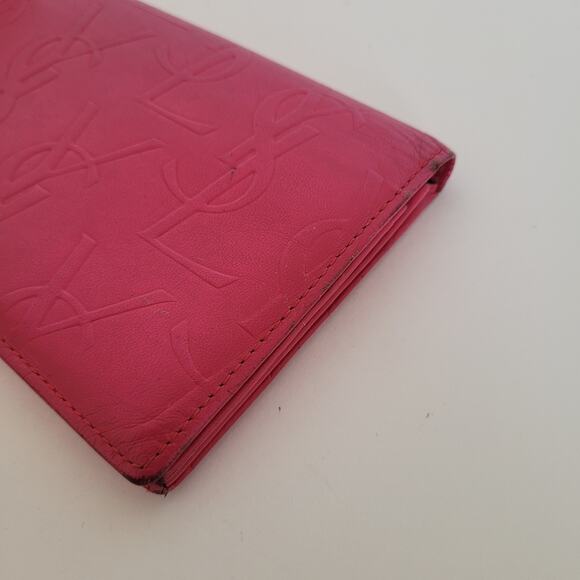 Yves Saint Laurent YSL Vintage Long Large Leather Wallet Pink Logo - Picture 15 of 15